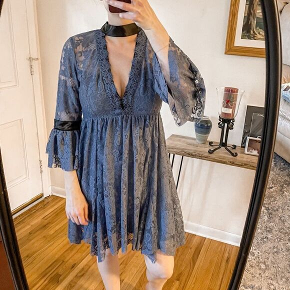 Free People Gilded Lace Mini Dress S - Picture 1 of 9
